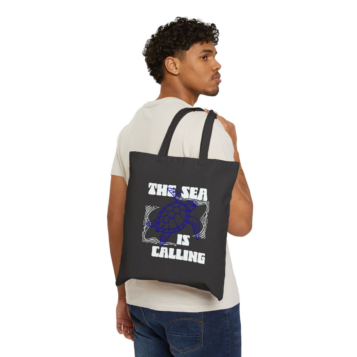 Sea Turtle Canvas Tote Bag | Coastal Ocean Graphic Beach & Market Bag | The Sea is Calling |