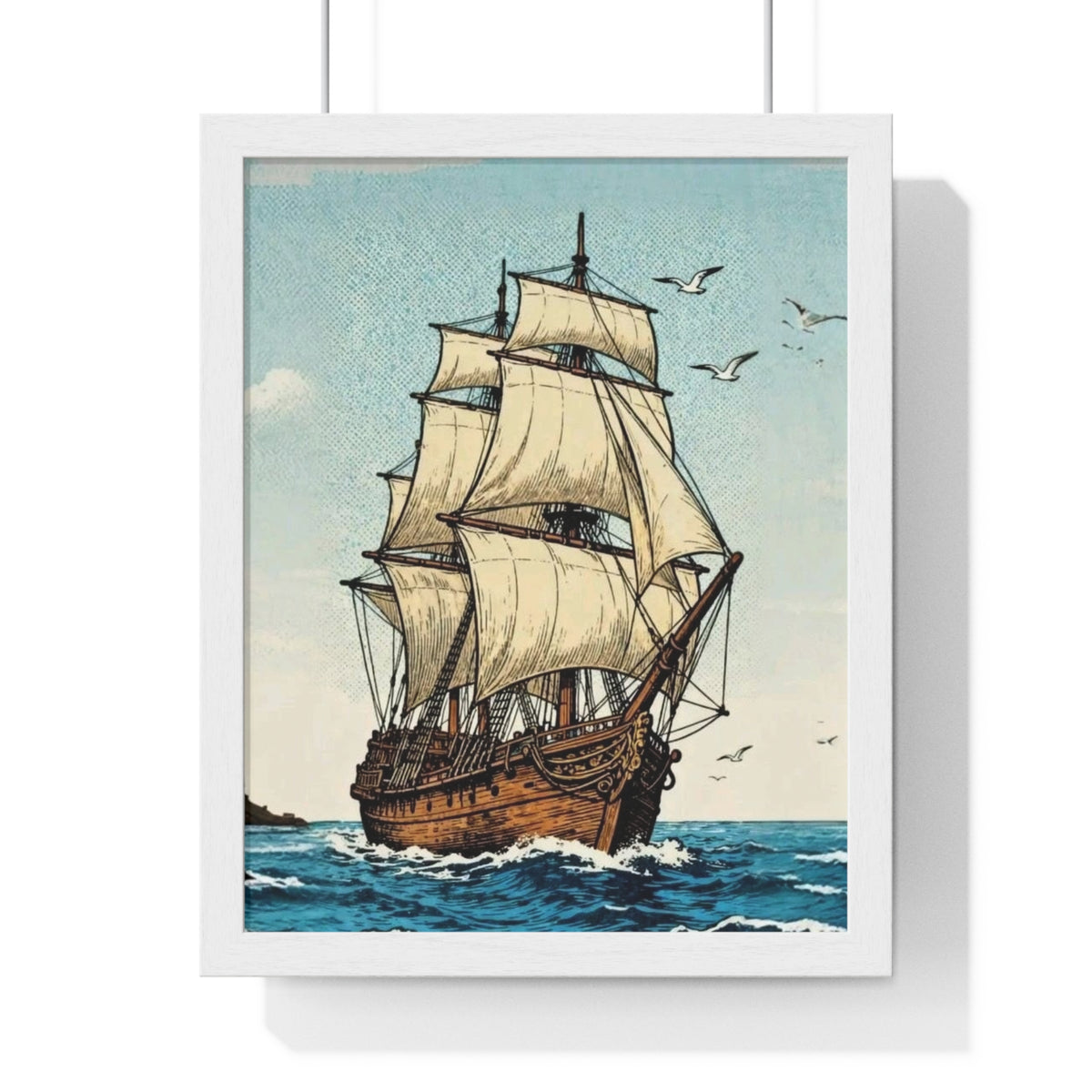 Vintage Sailing Ship Framed Wall Art | Nautical Ocean Print | Coastal Home Décor |