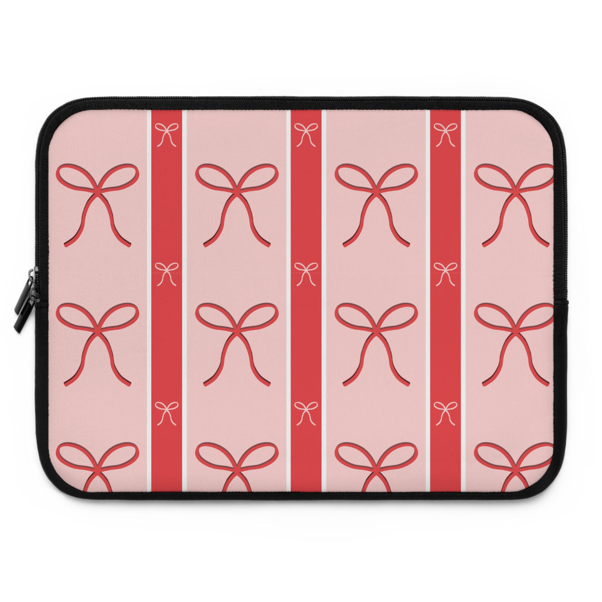 Pink Bow Laptop Sleeve | Cute Ribbon & Stripe Laptop Case | Padded Protective Computer Cover |