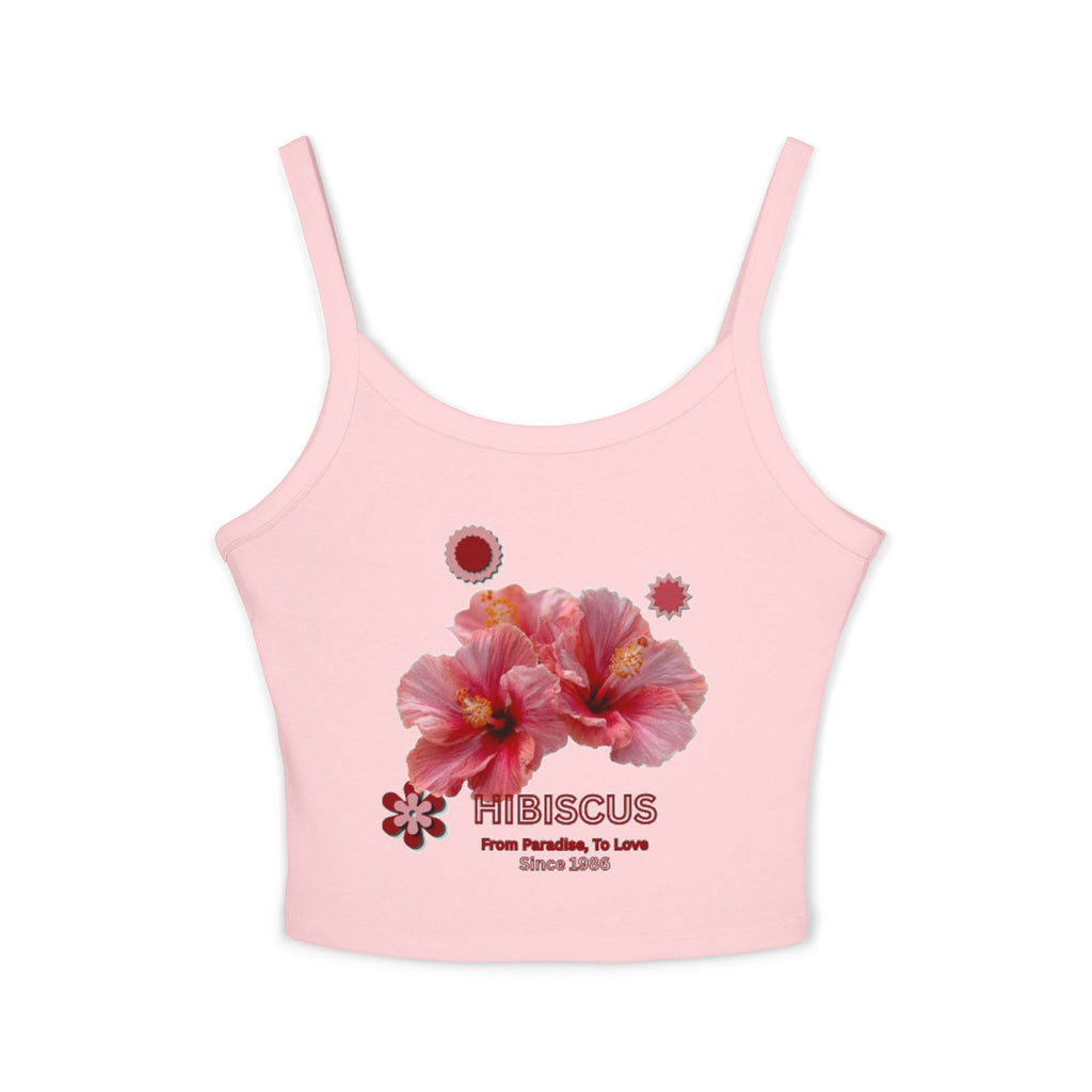 Hibiscus Bloom Tank Top | Tropical Floral Fitted Spaghetti Strap Top |