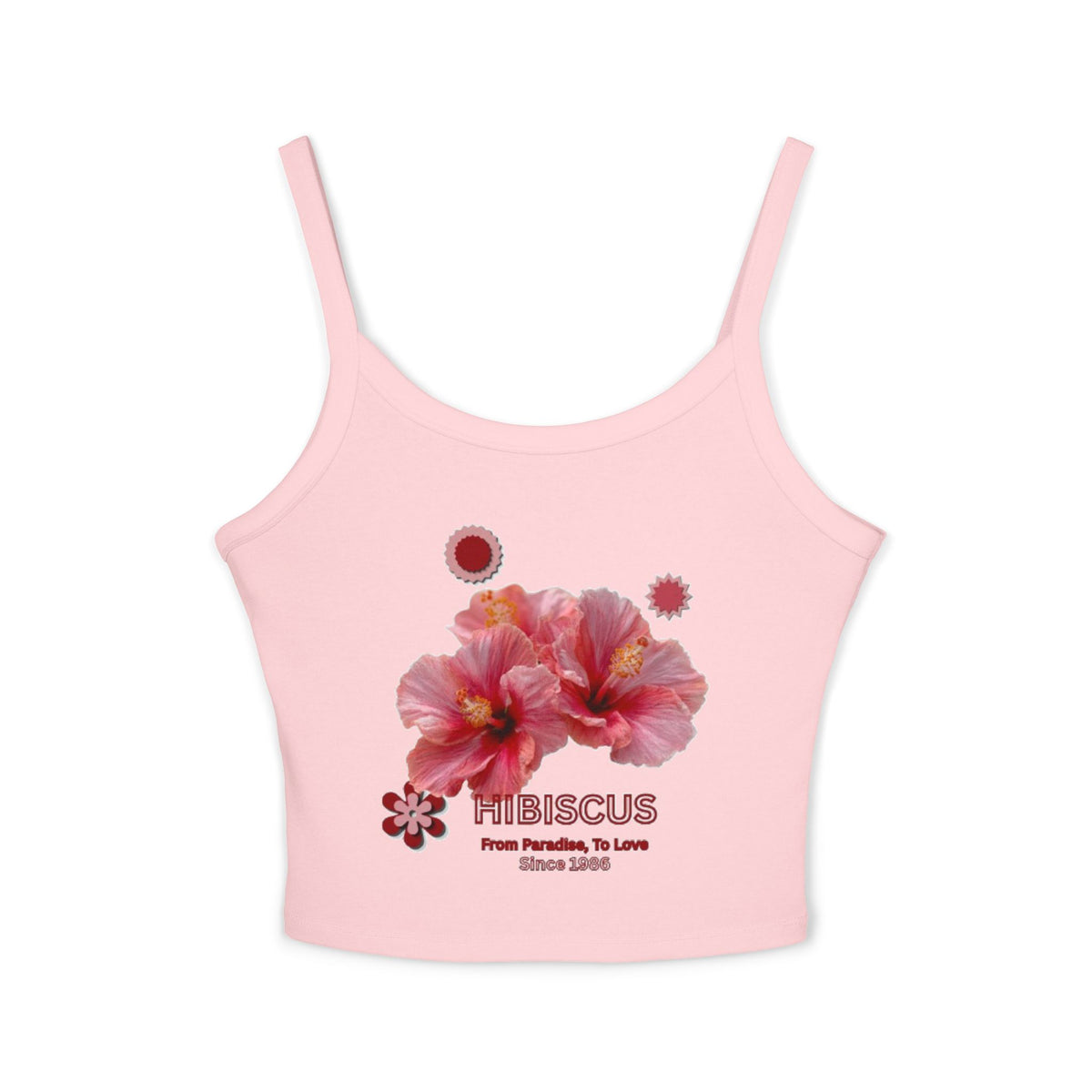 Hibiscus Bloom Tank Top | Tropical Floral Fitted Spaghetti Strap Top |