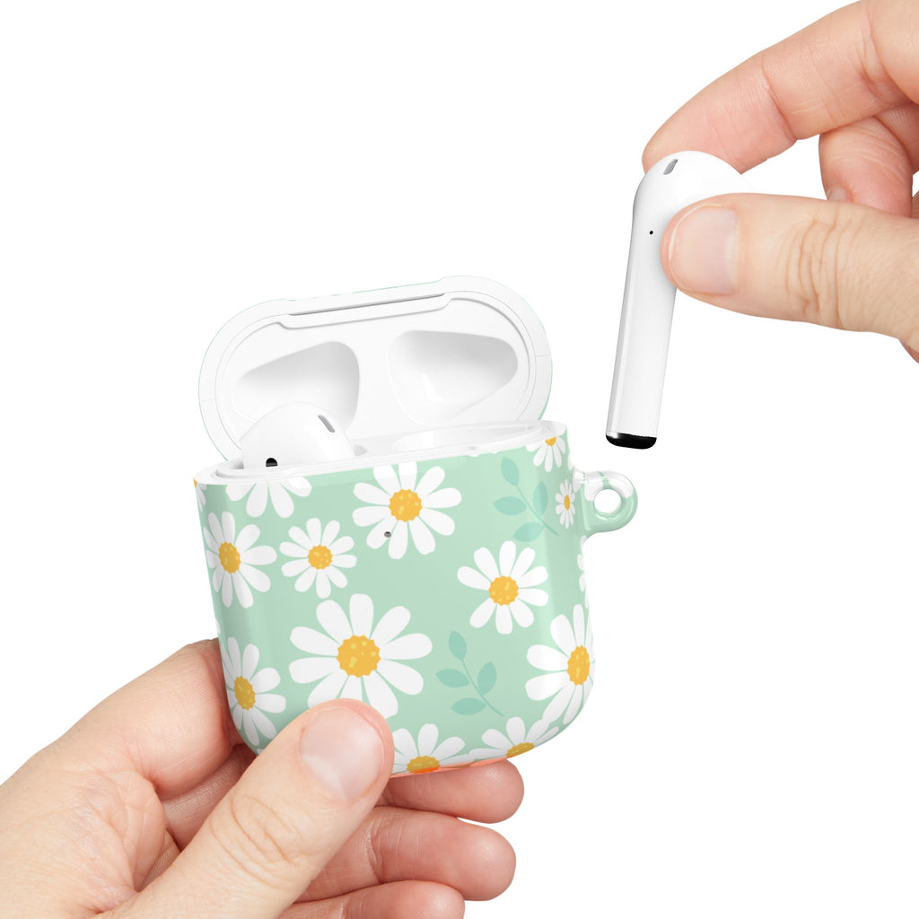 Mint Daisy AirPods Case | Floral Protective Charging Cover | Cute Spring-Inspired Case with Carabiner |