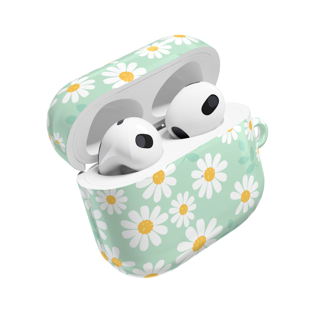 Mint Daisy AirPods Case | Floral Protective Charging Cover | Cute Spring-Inspired Case with Carabiner |