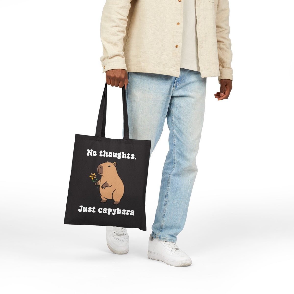 Capybara “No Thoughts. Just Capybara” Tote Bag | Heavyweight Cotton Canvas Shopper | Cute Animal Bag |