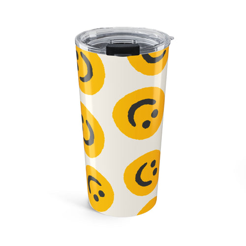 20oz Retro Smiley Face Tumbler | Yellow Happy Pattern Insulated Travel Cup | Cute Drinkware Gift |
