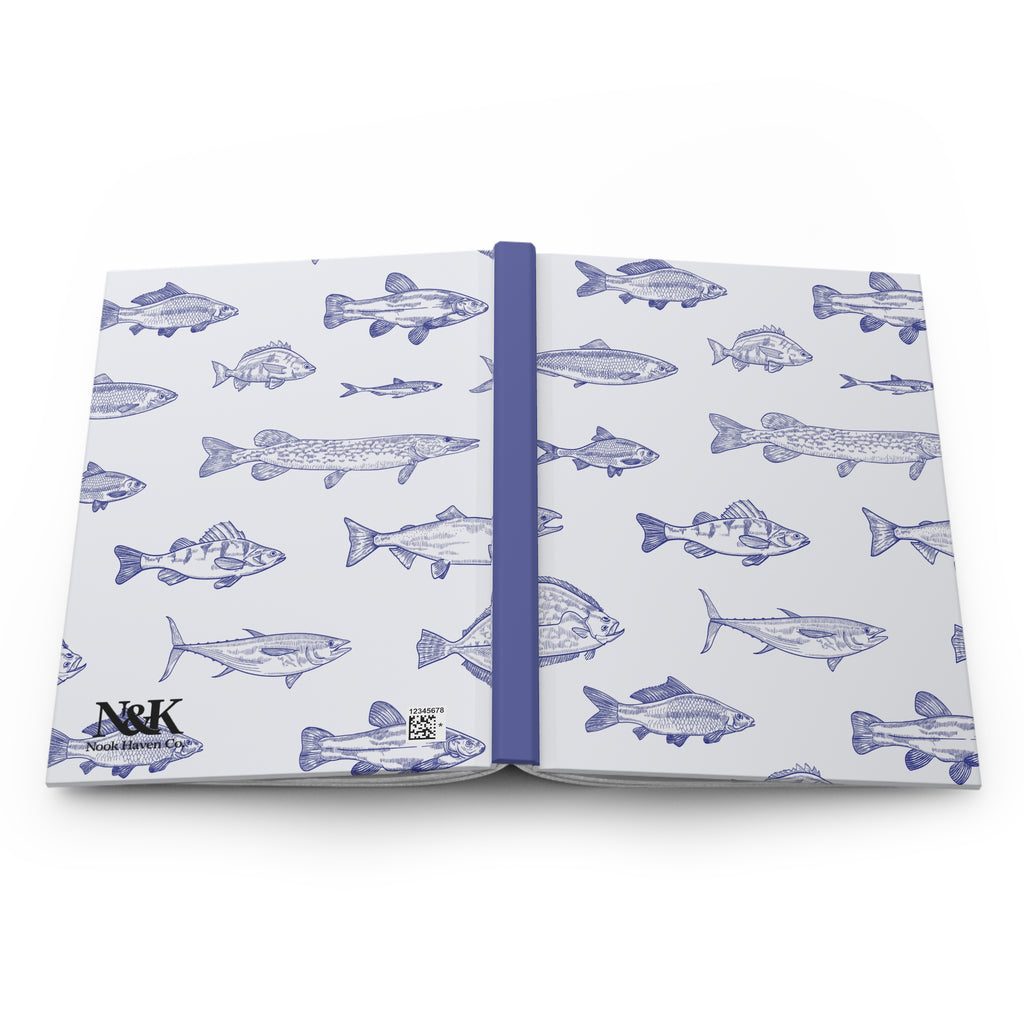 Blue Fish Hardcover Journal | Nautical Fishing Notebook | Coastal Lined Journal for Notes & Gifts |