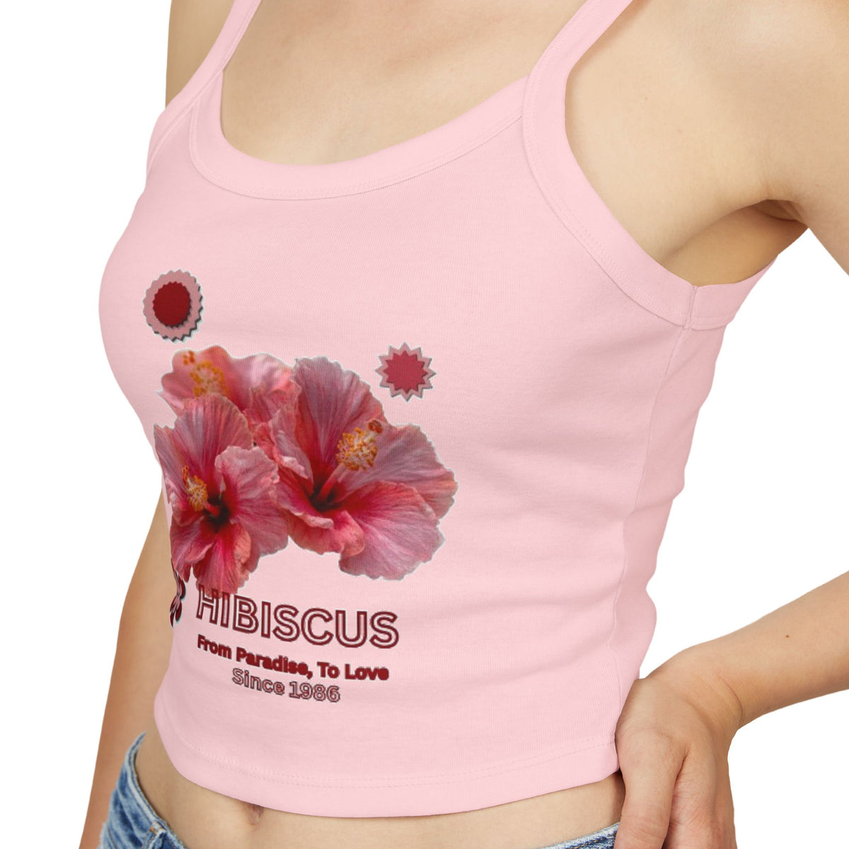 Hibiscus Bloom Tank Top | Tropical Floral Fitted Spaghetti Strap Top |