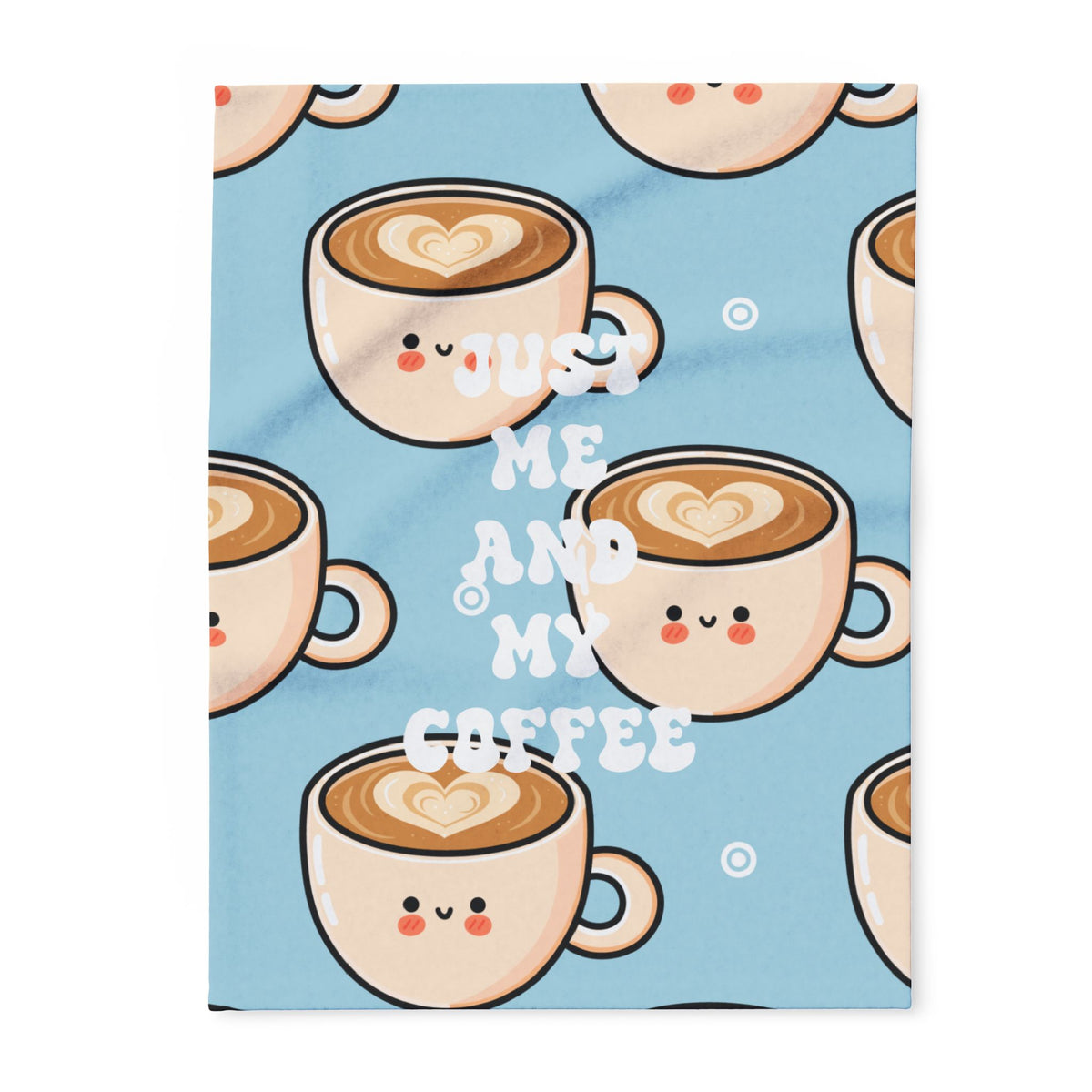 Cute Latte Fleece Blanket | Coffee Lover Cozy Throw | Blue Coffee Cup Blanket |