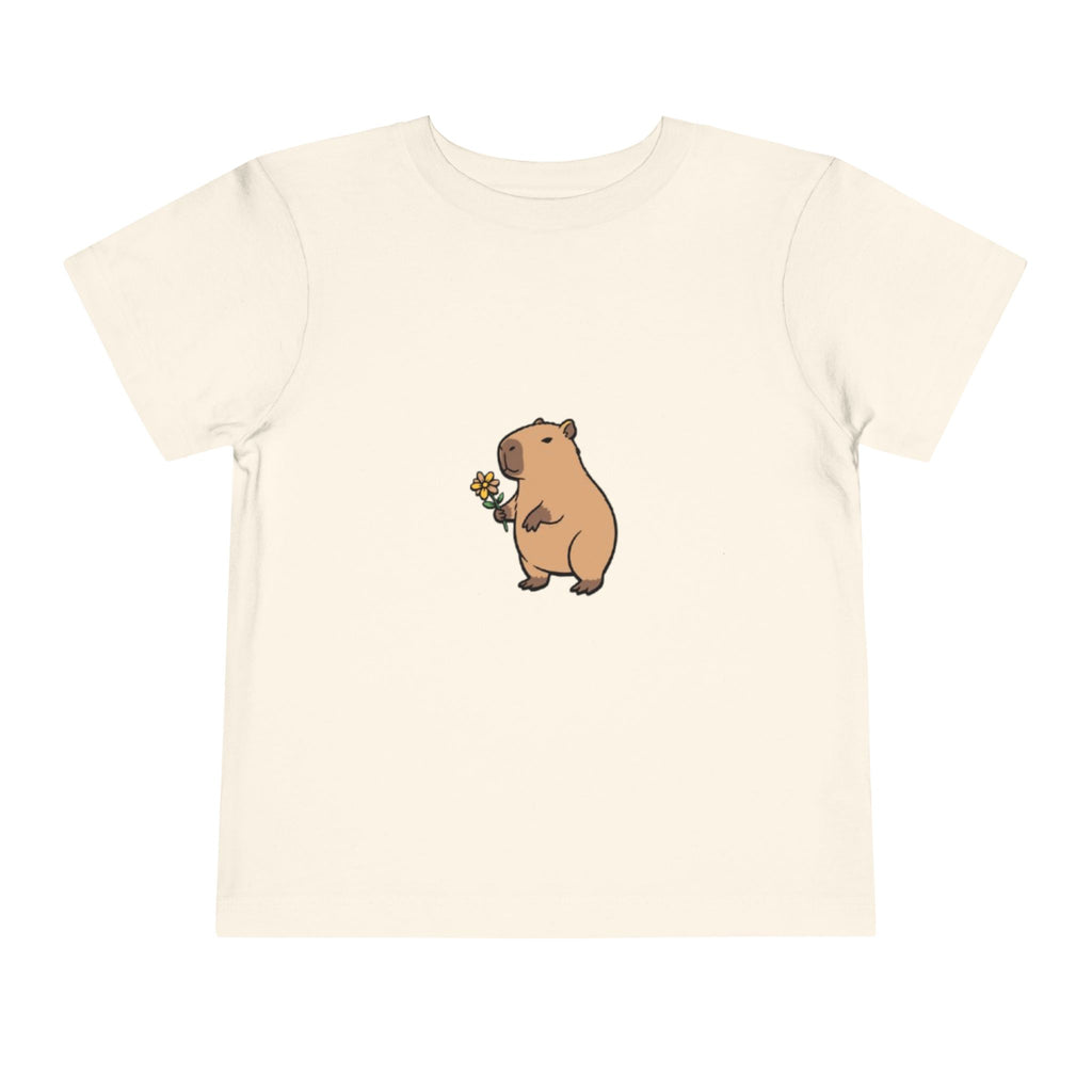 Cute Capybara Toddler T-Shirt | Capybara Holding Flower Kids Tee | Adorable Animal Shirt |