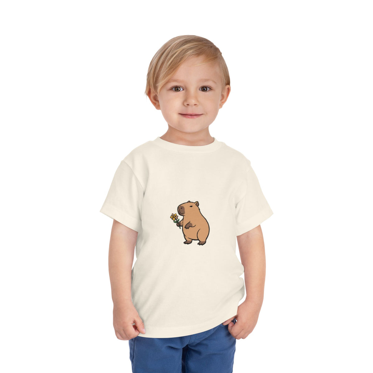 Cute Capybara Toddler T-Shirt | Capybara Holding Flower Kids Tee | Adorable Animal Shirt |
