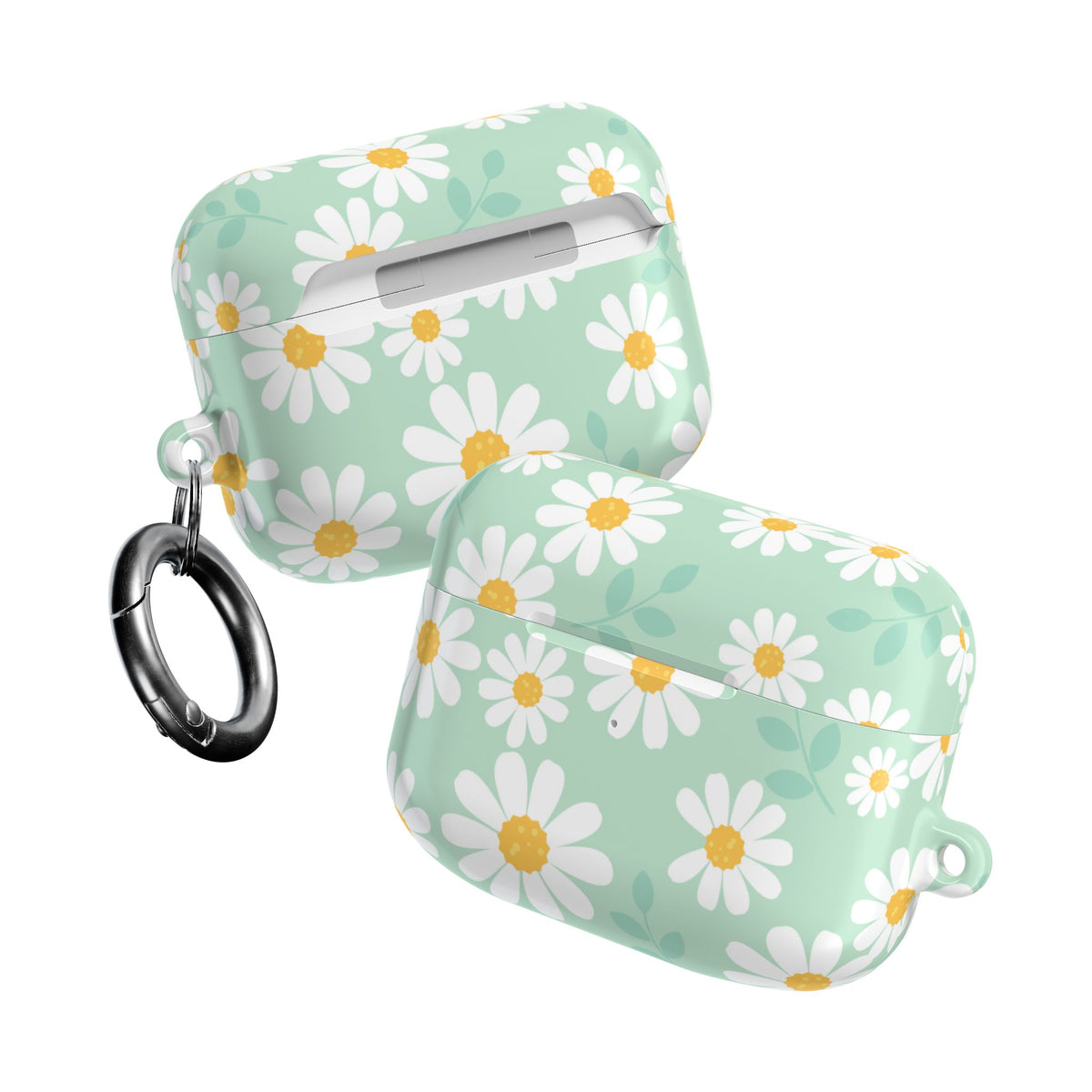 Mint Daisy AirPods Case | Floral Protective Charging Cover | Cute Spring-Inspired Case with Carabiner |