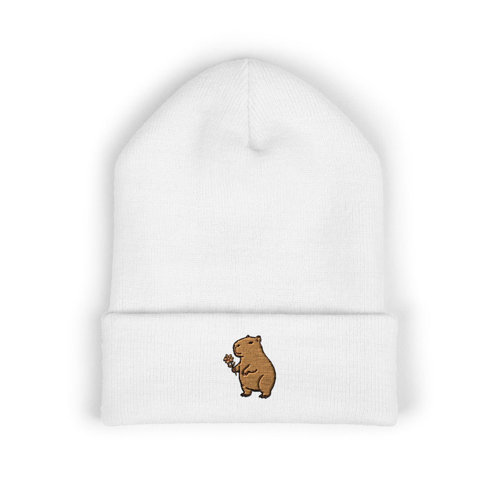 Capybara Embroidered Cuffed Beanie | Cute Animal Winter Hat | Cozy Knit Cap |