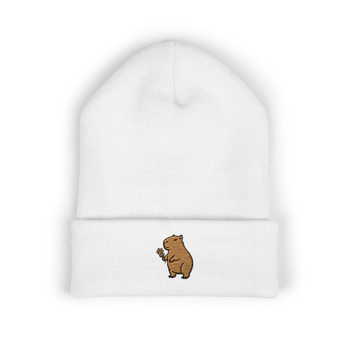 Capybara Embroidered Cuffed Beanie | Cute Animal Winter Hat | Cozy Knit Cap |