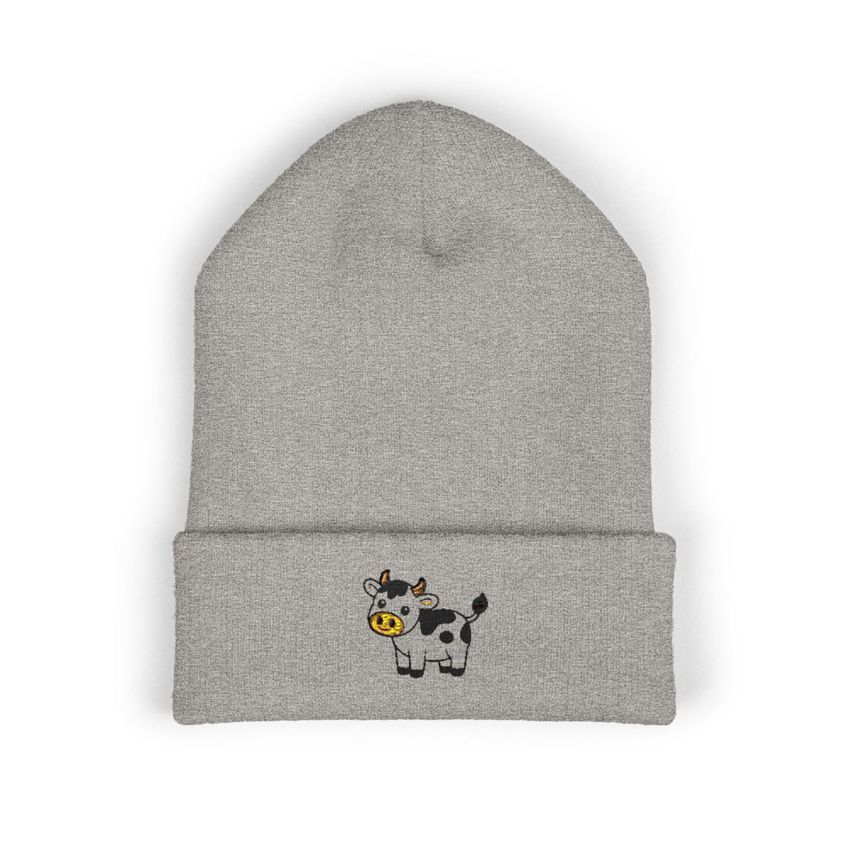 Cow Embroidered Cuffed Beanie | Cute Farm Animal Winter Hat | Cozy Knit Cap |