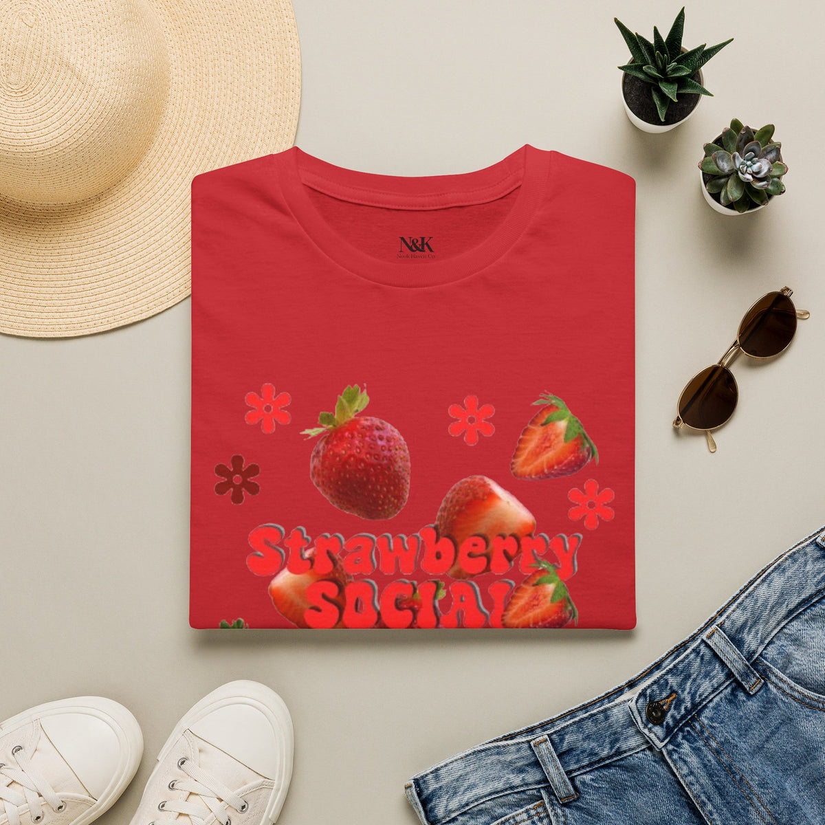 Strawberry Club T-Shirt | Retro Strawberry Graphic Cotton Tee | Women's
