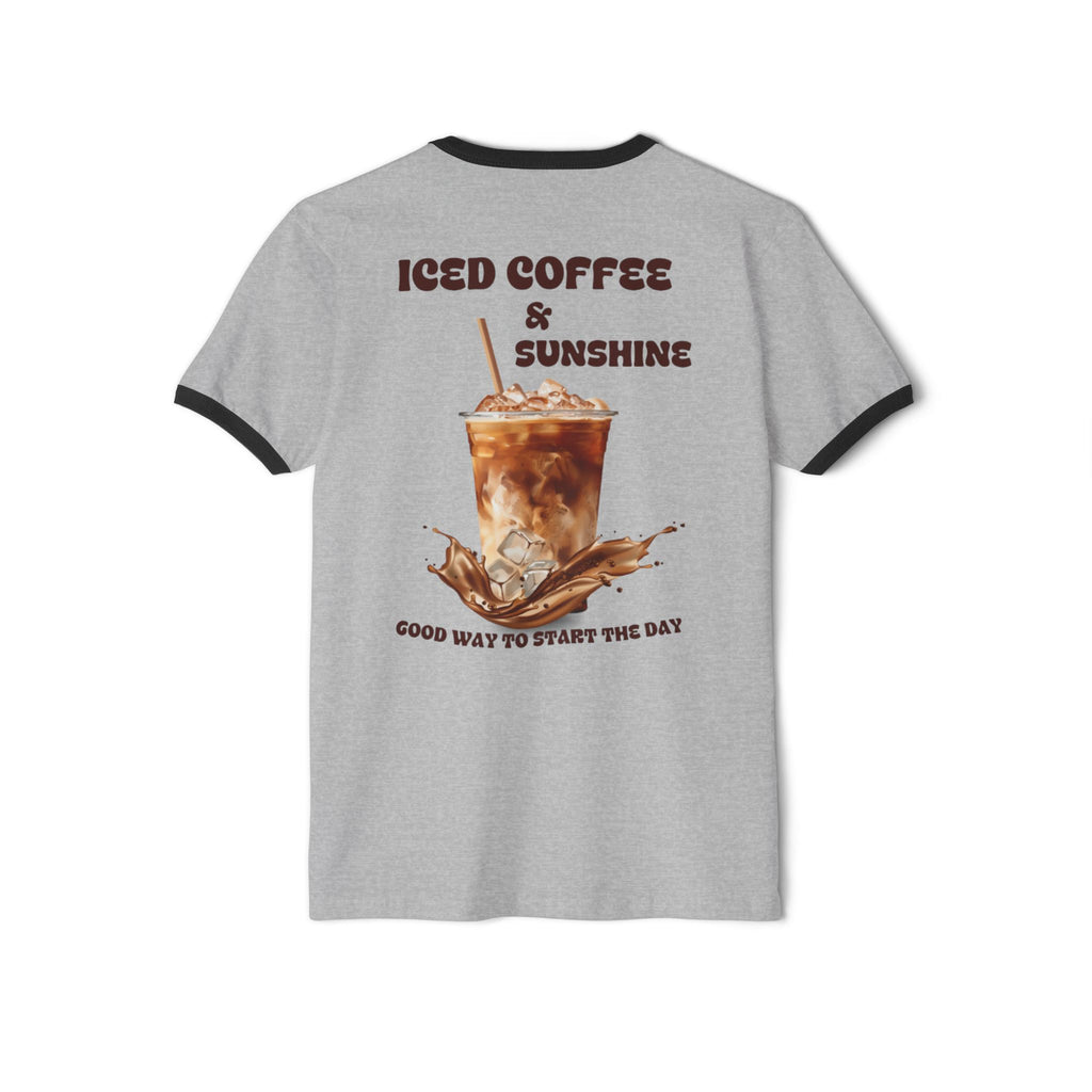 Iced Coffee & Sunshine Ringer Tee | Retro Coffee Graphic T-Shirt | Unisex