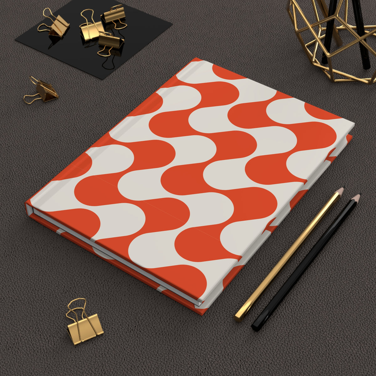Carnet à couverture rigide rétro corail et crème | Cahier à motif géométrique organique | Carnet d'écriture ligné