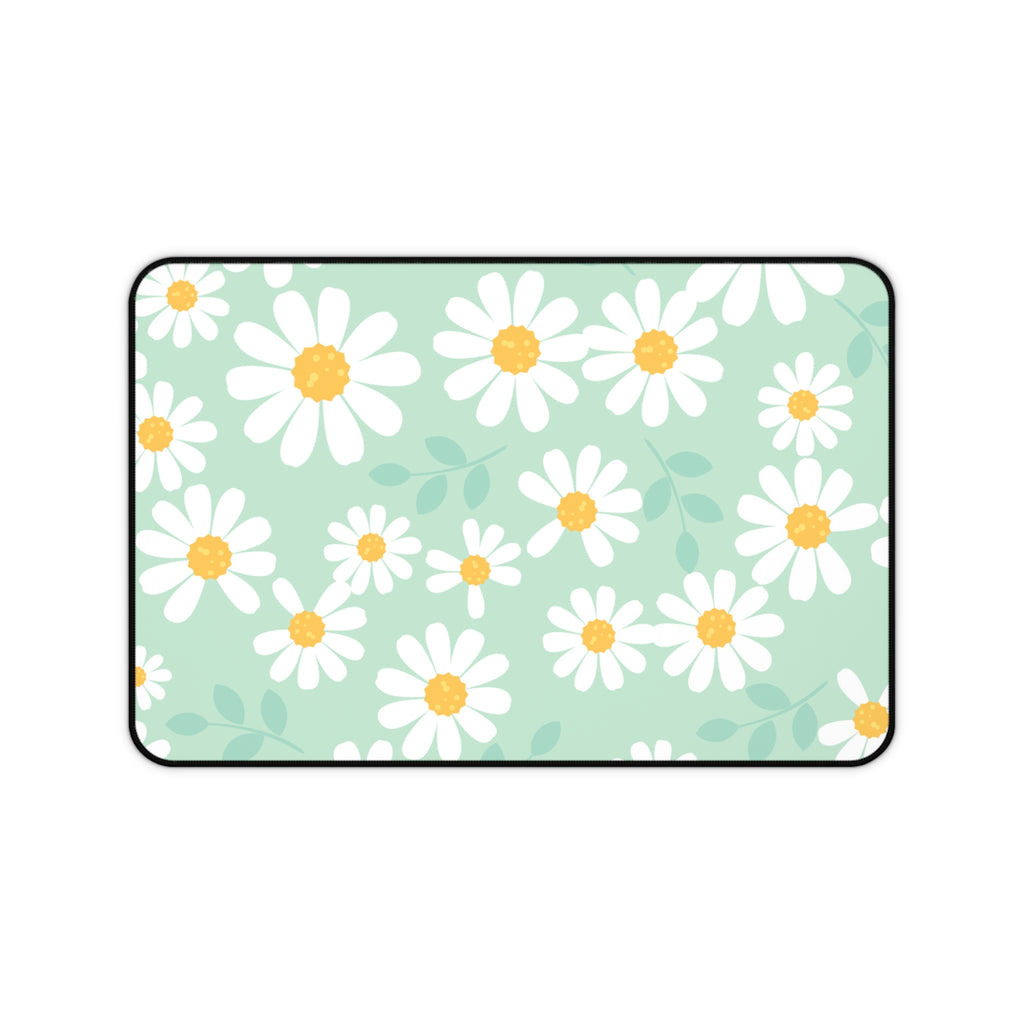 Mint Daisy Meadow Desk Mat | Pastel Floral Mouse Pad | Cute Home Office & Study Desk Mat |