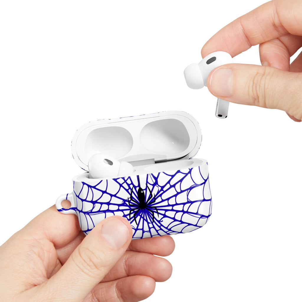 Web Pattern AirPod Case | Blue Web Comic-Inspired Earbud Cover | Glossy Protective Case |