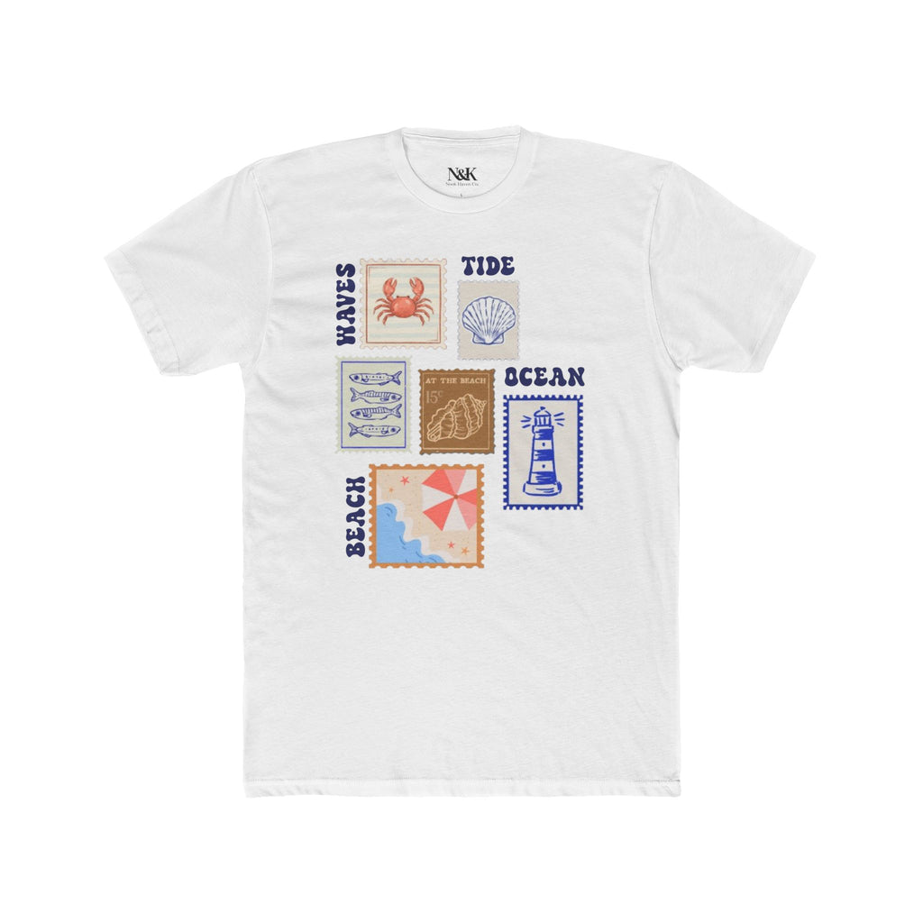 T-Shirt Timbre Océan | T-Shirt Imprimé Plage et Vagues | T-Shirt Été Côtier |
