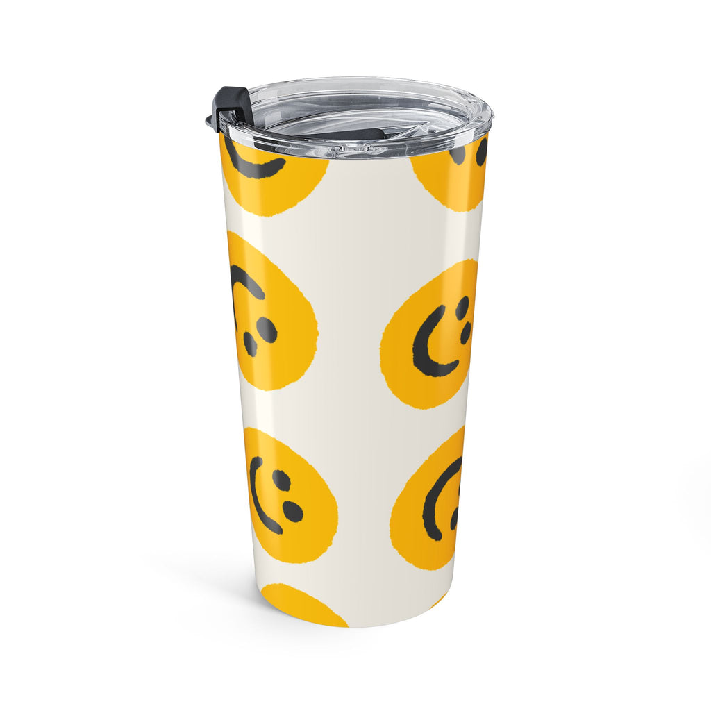 20oz Retro Smiley Face Tumbler | Yellow Happy Pattern Insulated Travel Cup | Cute Drinkware Gift |