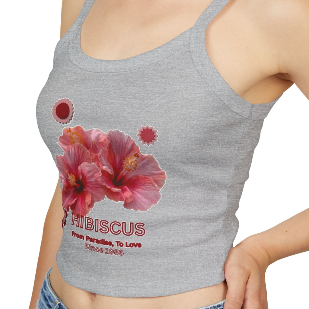 Hibiscus Bloom Tank Top | Tropical Floral Fitted Spaghetti Strap Top |