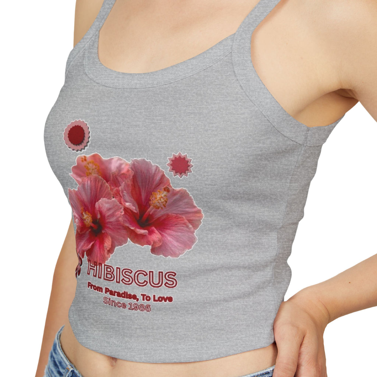Hibiscus Bloom Tank Top | Tropical Floral Fitted Spaghetti Strap Top |