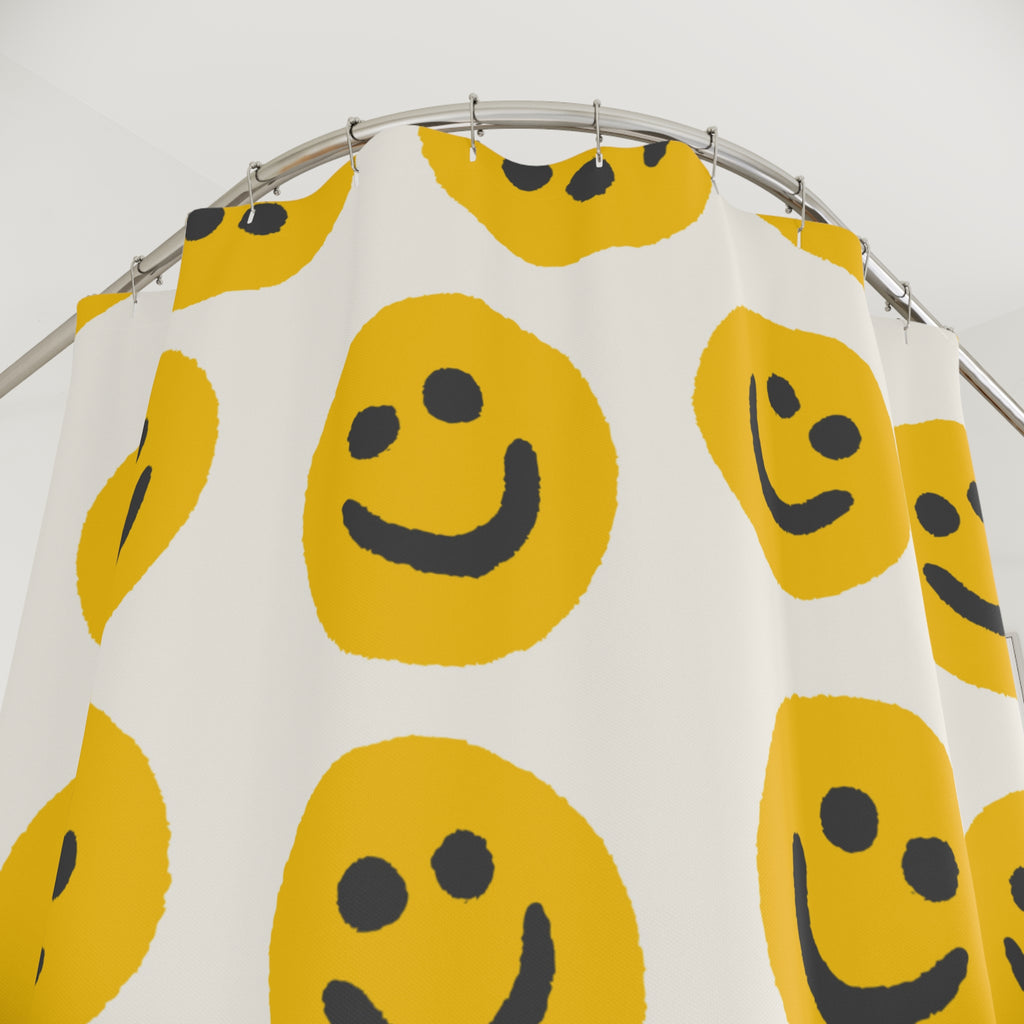 Rideau de douche rétro Smiley | Décoration de salle de bain avec emoji jaune et joyeux | Accessoire de salle de bain mignon |