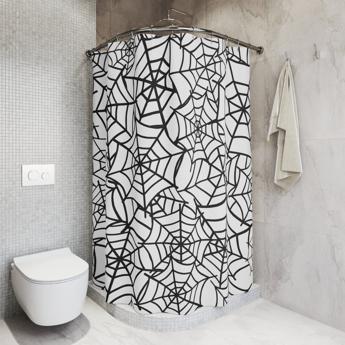 Black & White Spiderweb Shower Curtain | Minimalist Halloween Bathroom Décor | Gothic Shower Curtain |