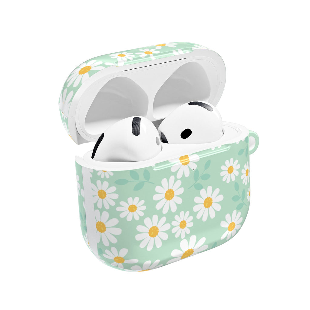 Mint Daisy AirPods Case | Floral Protective Charging Cover | Cute Spring-Inspired Case with Carabiner |