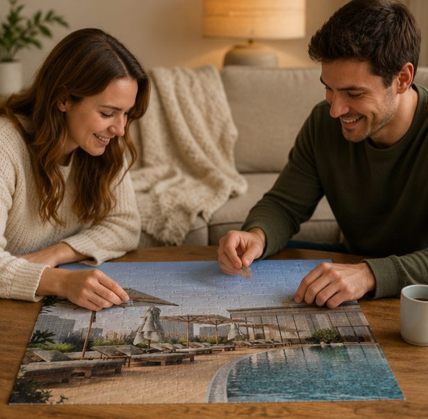 Resort Poolside Jigsaw Puzzle | 110-Piece Luxury Vacation Puzzle | Relaxing Travel-Themed Activity |