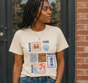 Ocean Postage Stamp T-Shirt | Beach & Waves Graphic Tee | Coastal Summer Shirt |