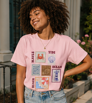 Ocean Postage Stamp T-Shirt | Beach & Waves Graphic Tee | Coastal Summer Shirt |