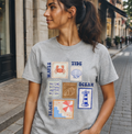 T-Shirt Timbre Océan | T-Shirt Imprimé Plage et Vagues | T-Shirt Été Côtier |