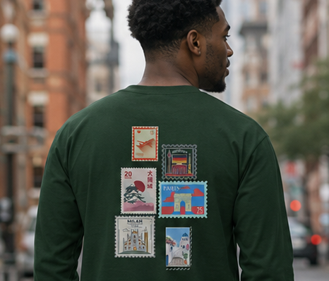 "Destination Unknown" Long Sleeve T-Shirt | Vintage Travel Stamp Graphic Tee | Men's |