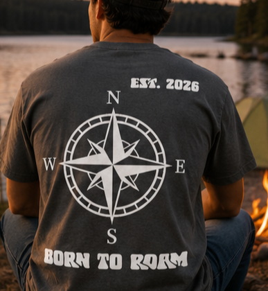 Born to Roam Compass T-Shirt | Adventure Graphic Tee for Travelers & Outdoor Lovers | Men's |