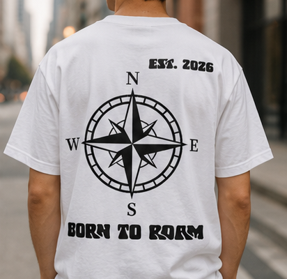 Born to Roam Compass T-Shirt | Adventure Graphic Tee for Travelers & Outdoor Lovers | Men's |