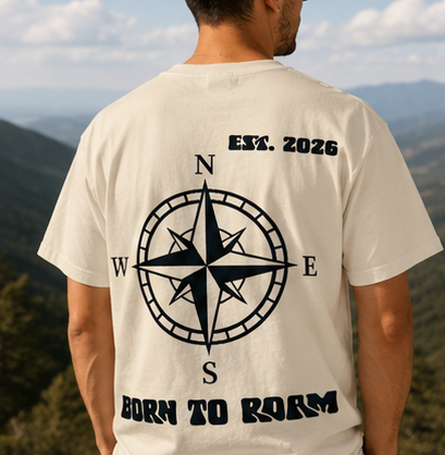 T-shirt Boussole Born to Roam | T-shirt graphique aventure pour voyageurs et amoureux de la nature |