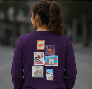 T-shirt à manches longues « Destination inconnue » | T-shirt graphique de timbre de voyage vintage | Femme |