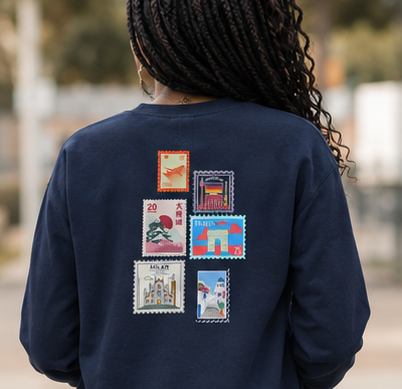 "Destination Unknown" Long Sleeve T-Shirt | Vintage Travel Stamp Graphic Tee | Women's |
