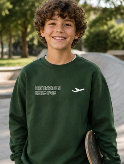 Kids/Youth "Destination Unknown" Sweatshirt | Vintage Travel Stamp Graphic Tee |