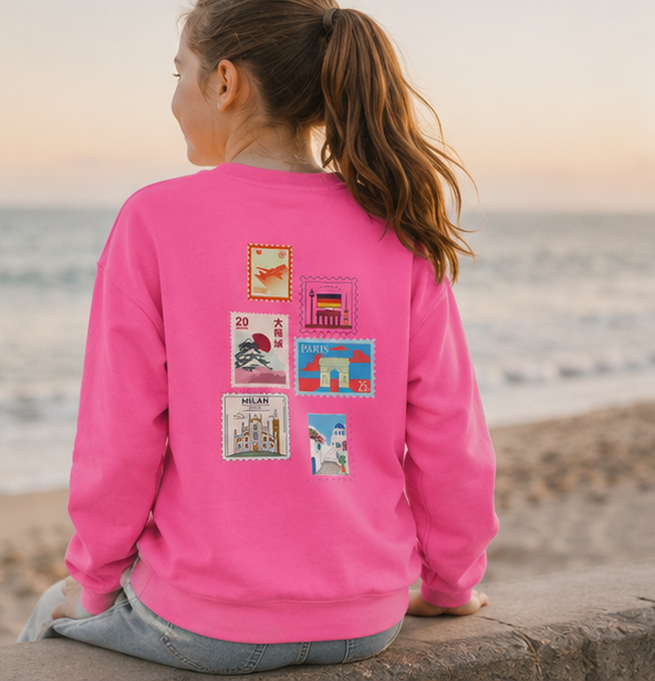 Kids/Youth "Destination Unknown" Sweatshirt | Vintage Travel Stamp Graphic Tee |