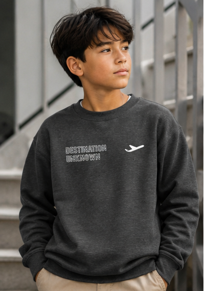 Kids/Youth "Destination Unknown" Sweatshirt | Vintage Travel Stamp Graphic Tee |