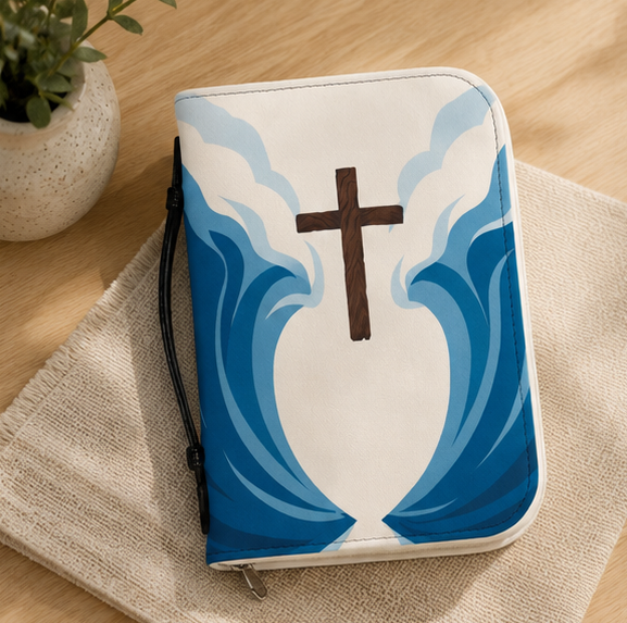 Cross & Waves Bible Cover | Christian Scripture Case | Zippered Bible Holder |