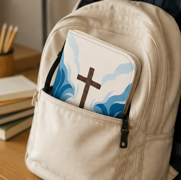 Cross & Waves Bible Cover | Christian Scripture Case | Zippered Bible Holder |
