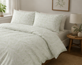 Leaf Print Cotton Bed Set | Sage Green Botanical Duvet Cover & Pillowcases |