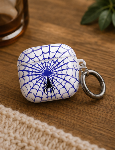 Web Pattern AirPod Case | Blue Web Comic-Inspired Earbud Cover | Glossy Protective Case |