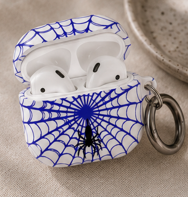 Web Pattern AirPod Case | Blue Web Comic-Inspired Earbud Cover | Glossy Protective Case |
