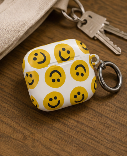 Smiley Face AirPods Case | Yellow Happy Face Glossy Protective Earbud Cover |