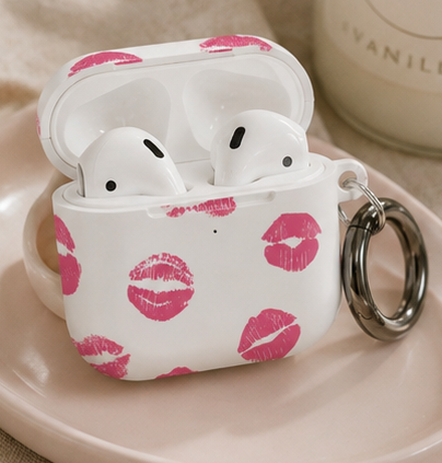 Pink Lipstick Kiss AirPod Case | Cute Glossy Romantic Earbud Cover |